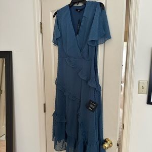 Lulu’s Slate Blue Swiss Dot Dress - new with tags!!